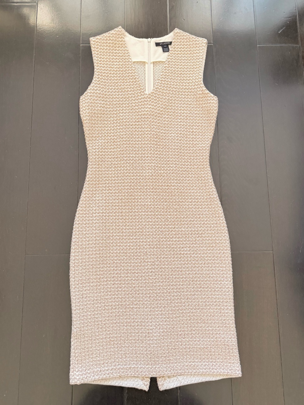 St. John Cream Textured Knit Sheath Dress